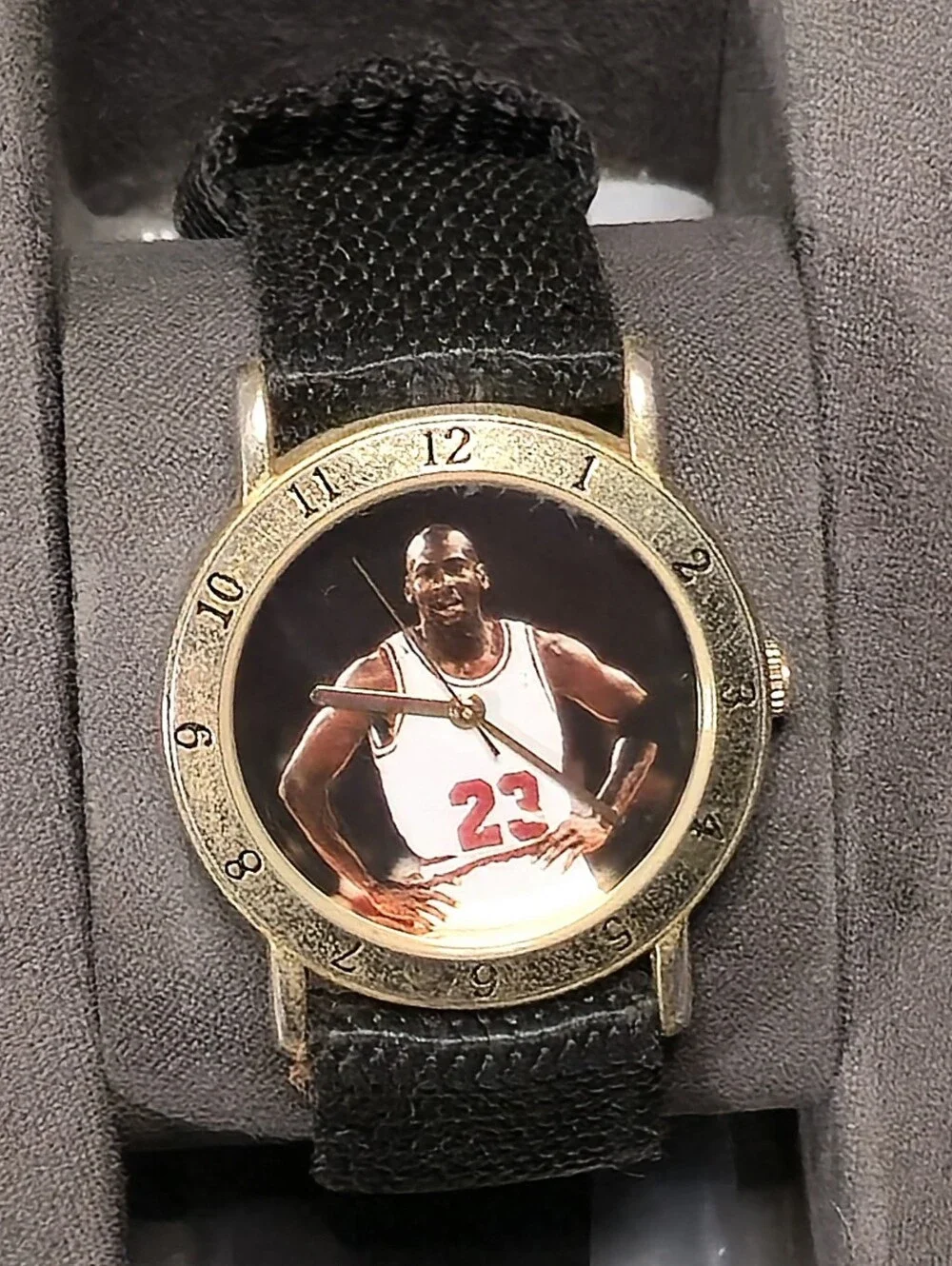 Micheal Jordan Wilson Gold-Tone Case Wristwatch with Black Strap 1990s